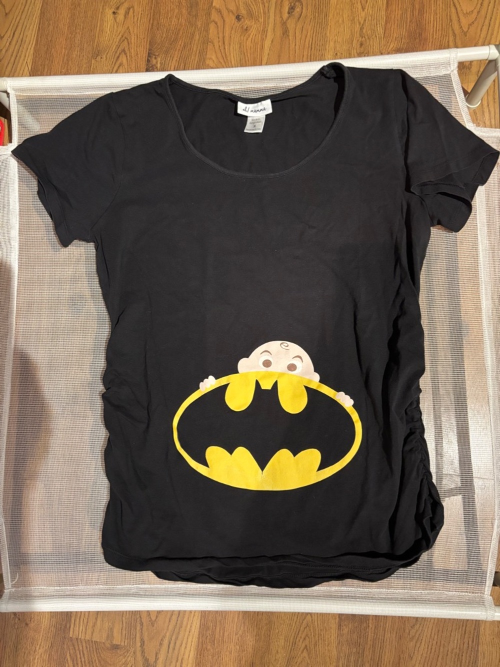 Oh! Mamma Black Short Sleeve Tee with Yellow Batman Baby Graphic